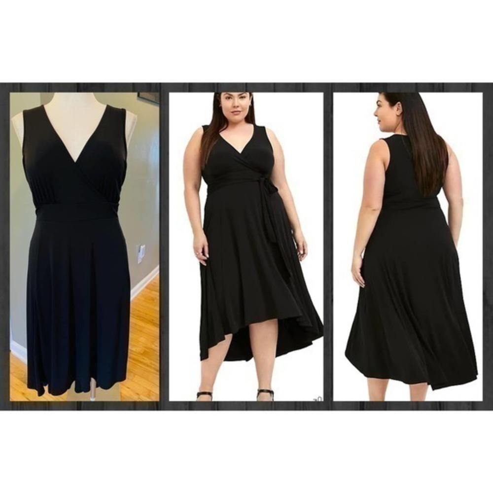 New Torrid 4 (4X, 26) Black Studio Knit Tie Front Hi Lo Cocktail Party Dress